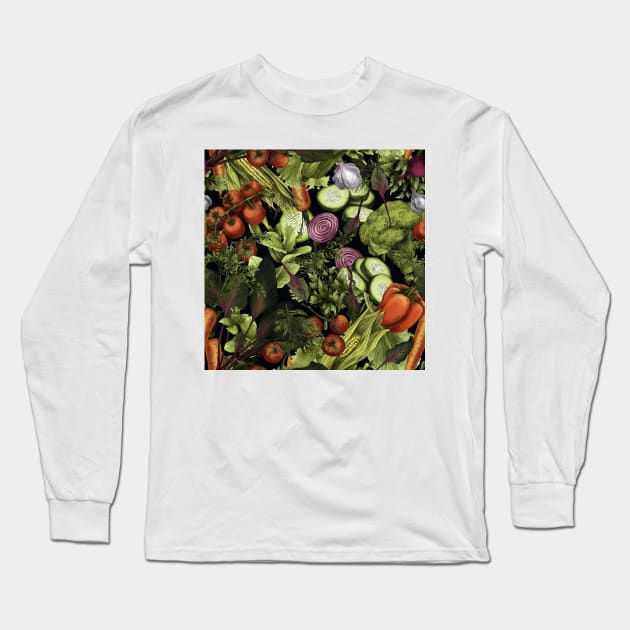 Vegetable nature pattern on black Long Sleeve T-Shirt by orsinha